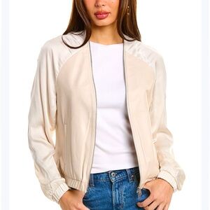 ALLSAINTS Helton Contrast Leather Bomber Jacket In Off White (Size 2)